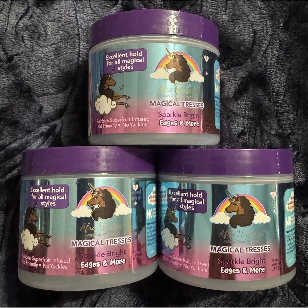 NEW Afro Unicorn Magical Tresses Edge Control Sparkle Bright 3 Pack 4oz Each